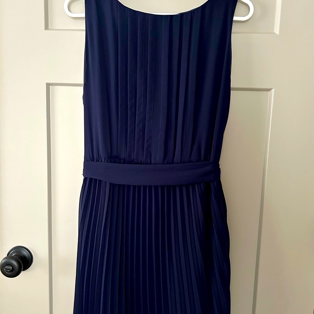 Elegant Navy Blue Pleated Dress